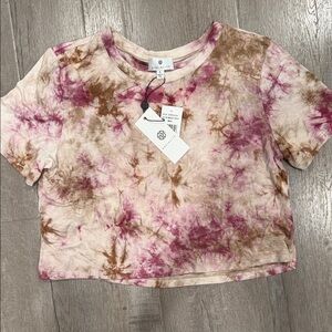 Socialite Pink & Brown Tie-Dye Short Sleeve Crop Top Size Small - NEW w/tags